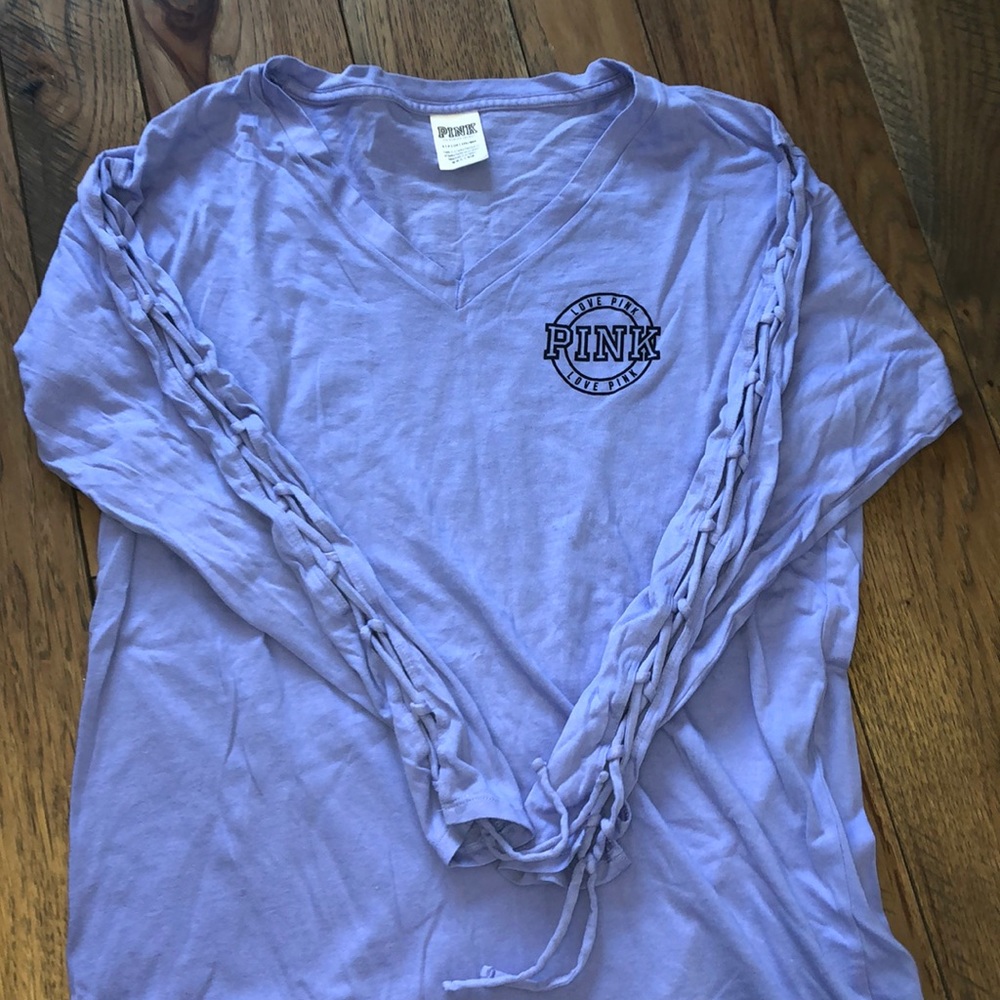 Small Purple PINK Lace up sleeve V-Neck